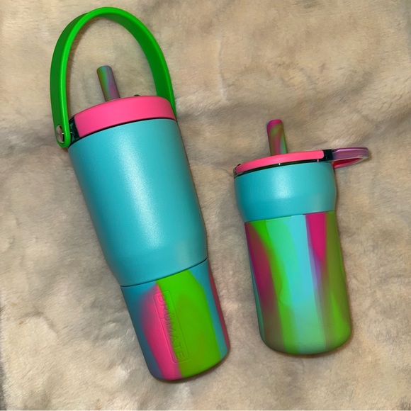 NEW! BRUMATE Mommy & Me Neon Rainbow Swirl Resa 25oz & 12oz LEAP Straw Tumblers - Picture 3 of 16